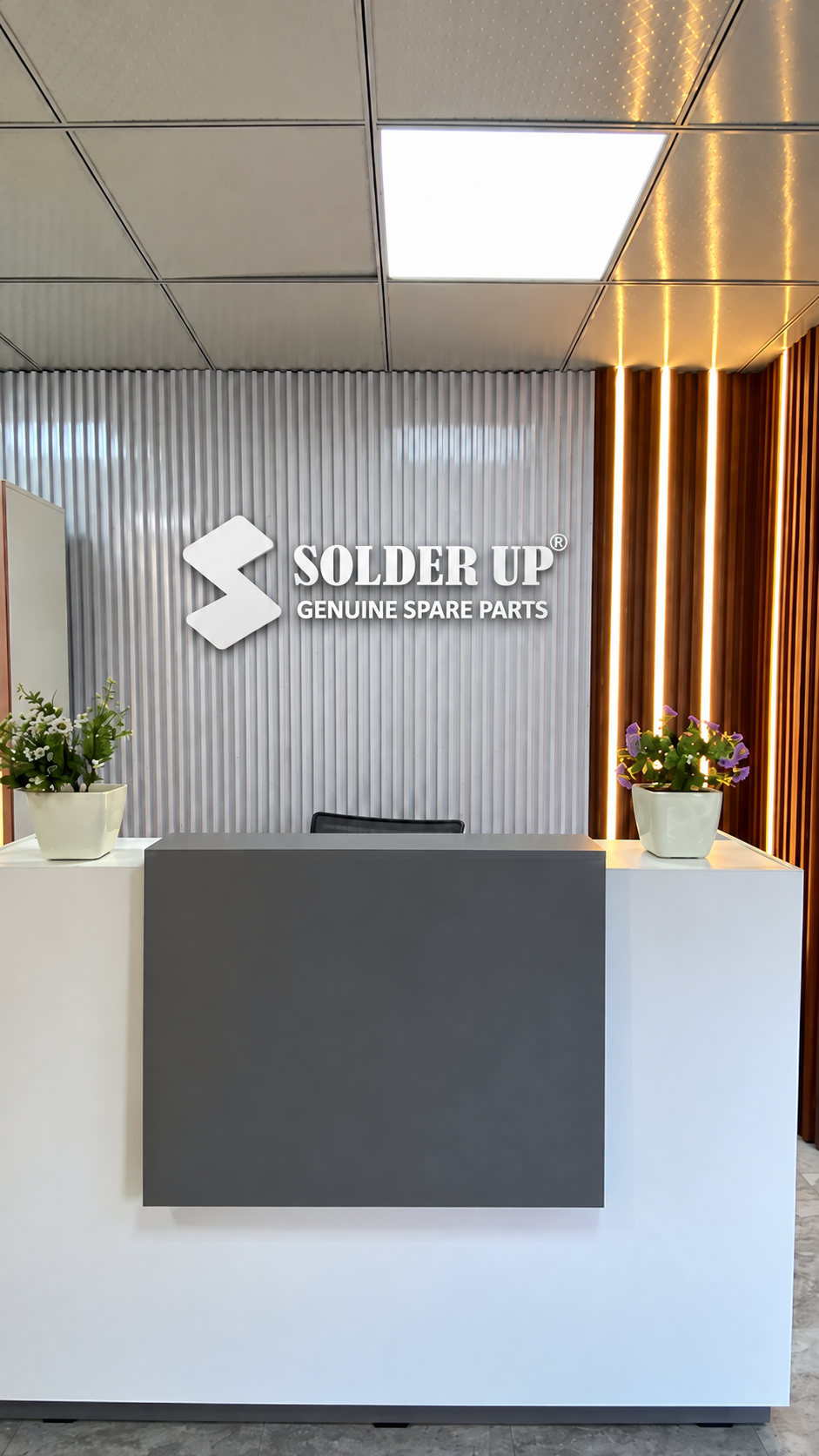 Solder Up reception with genuine spare parts branding