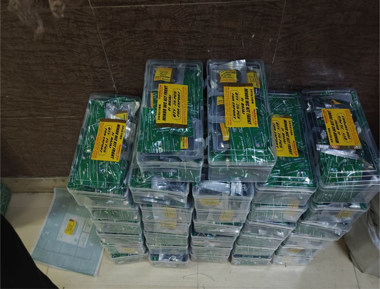 Spare parts securely packed in individual boxes
